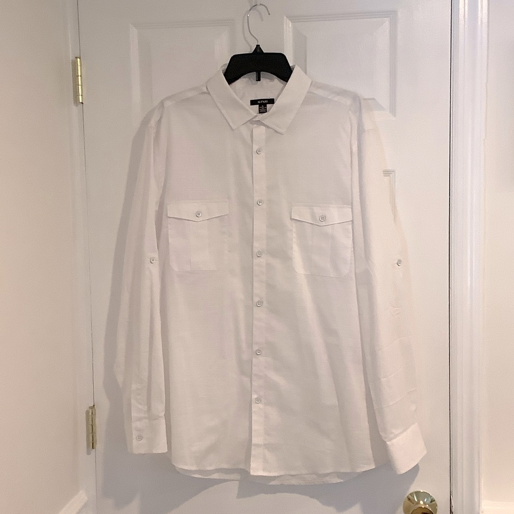ALFANI Men’s White Neutral Capsule Minimalist Professional  Career Dress Shirt